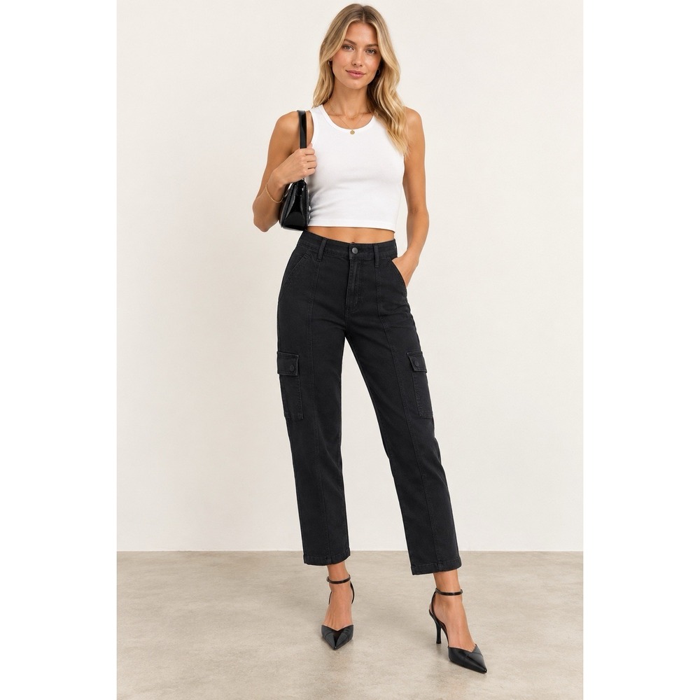 MOTHER Rambler Cargo Ankle Jeans Black Not Guilty Size 27